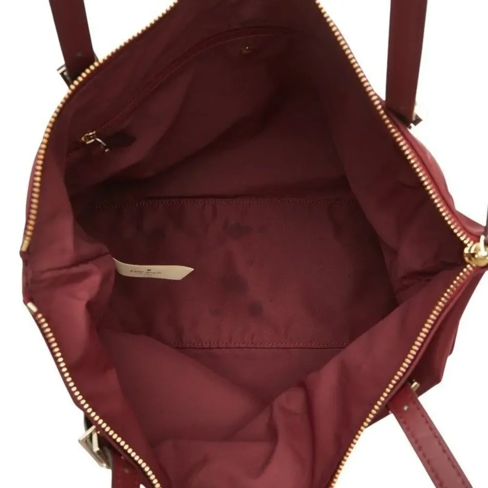 Kate Spade Nylon Leather Logo Tote Bag Burgundy